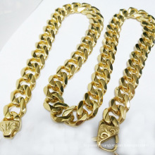 Hot Selling Men's Thick Stainless Steel Jewelry Gold Plated Six Sides Grinding Necklace P Chain 15mm